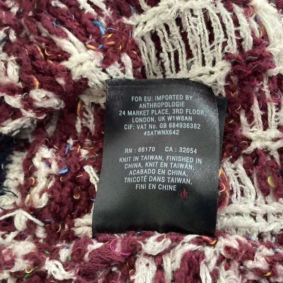 Anthropologie Moth Veras Fringed Cardigan Aztec Knit Sweater XS Burgundy - Picture 10 of 12